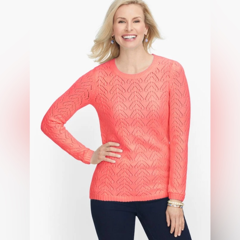 TALBOTS PINK POINTELLE CREWNECK SWEATER